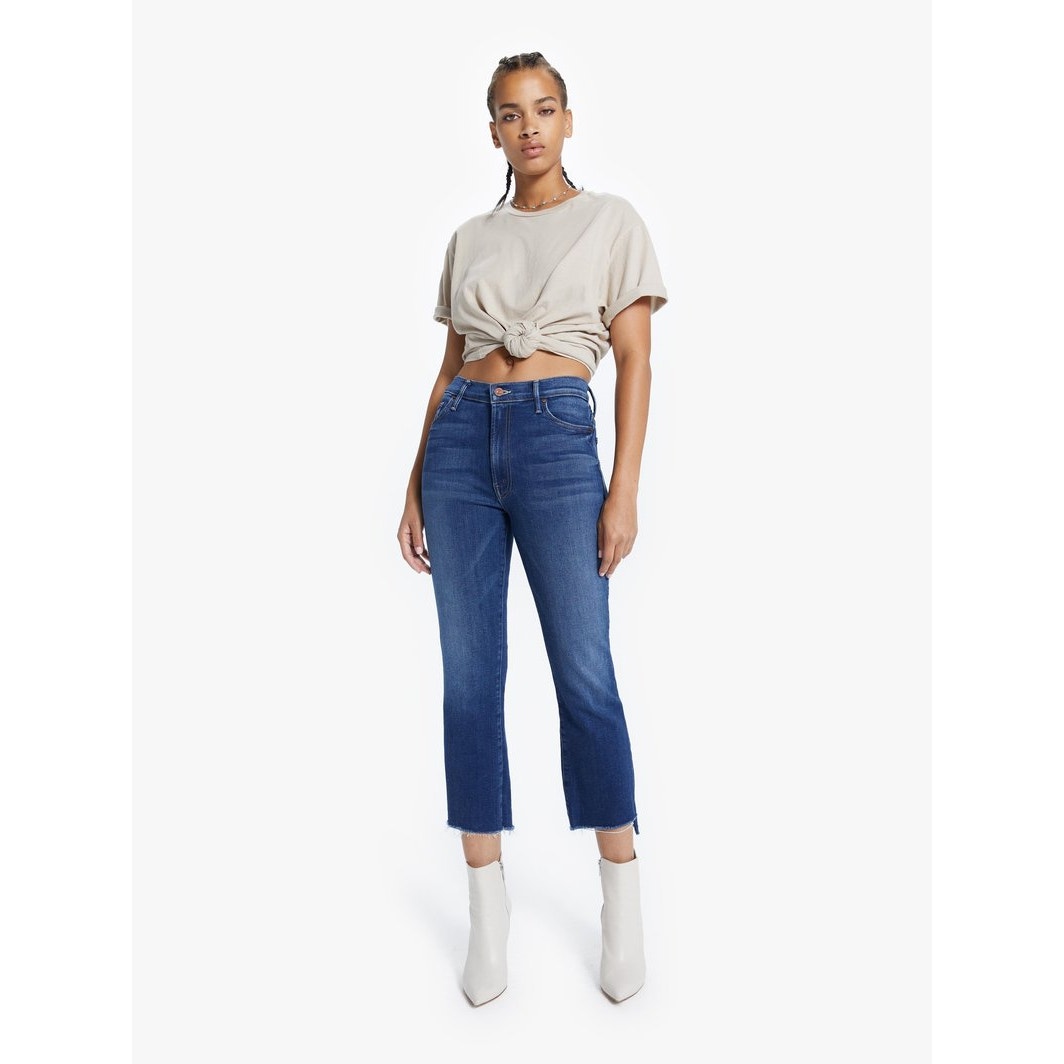 Mother The Insider Crop Step Fray Jeans Black Size 25 High Rise Bootcut